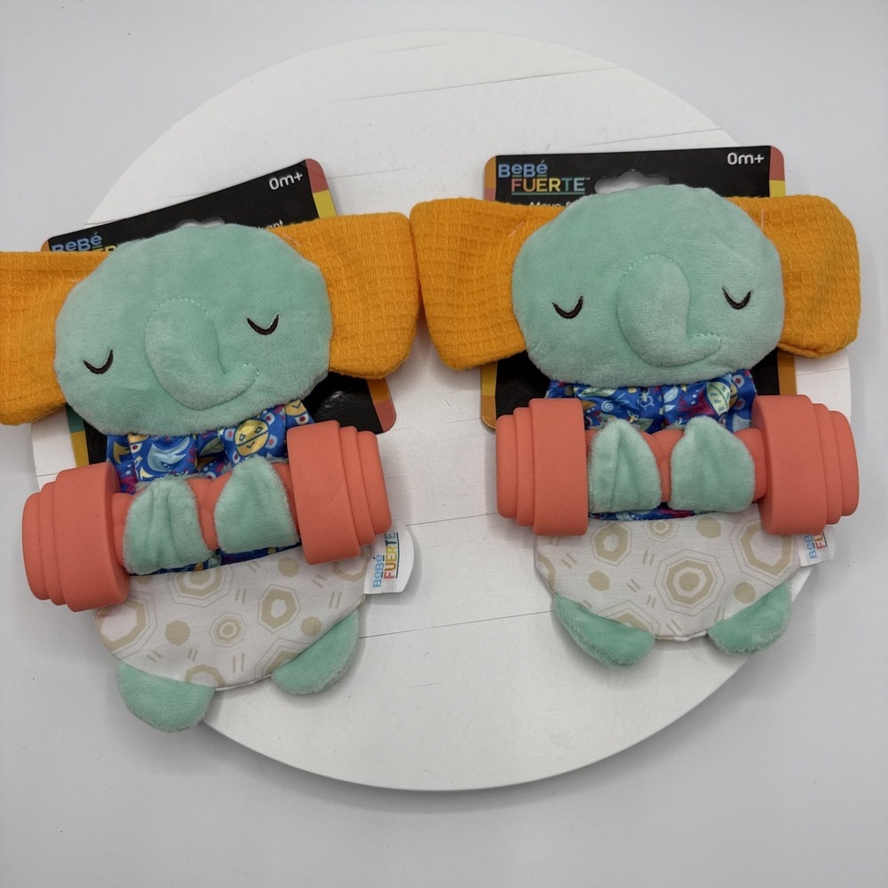 2 Blue Elephant Crinkle Toy Travel Sensory Baby Teether Barbell Fun Bebe Fuerte